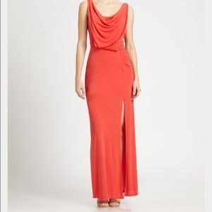 BCBG Lena Draped Full length dress in Poppy NWT